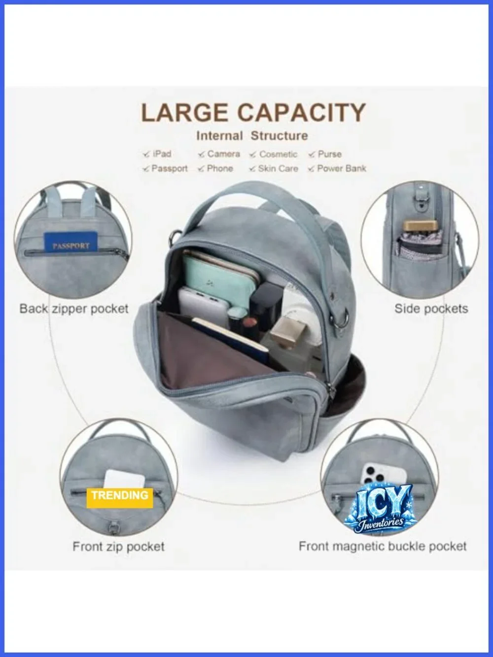 Waterproof Vegan Leather Mini Backpack Purse Women Cute Travel Daypack